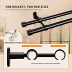 SOLOKOS 3 Pack Double Curtain Rod Brackets for Traverse Curtain Rod,Black Heavy-duty dual rod holders fit compatible 1 in and 1-1/8 in traverse rods for layered curtains,with up to 44 lb support SOLOKOS