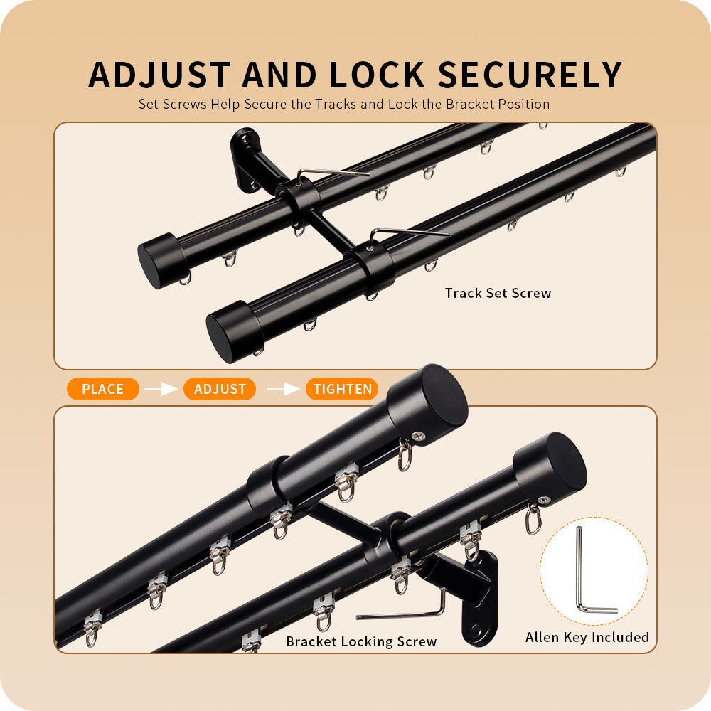 SOLOKOS 3 Pack Double Curtain Rod Brackets for Traverse Curtain Rod,Black Heavy-duty dual rod holders fit compatible 1 in and 1-1/8 in traverse rods for layered curtains,with up to 44 lb support SOLOKOS