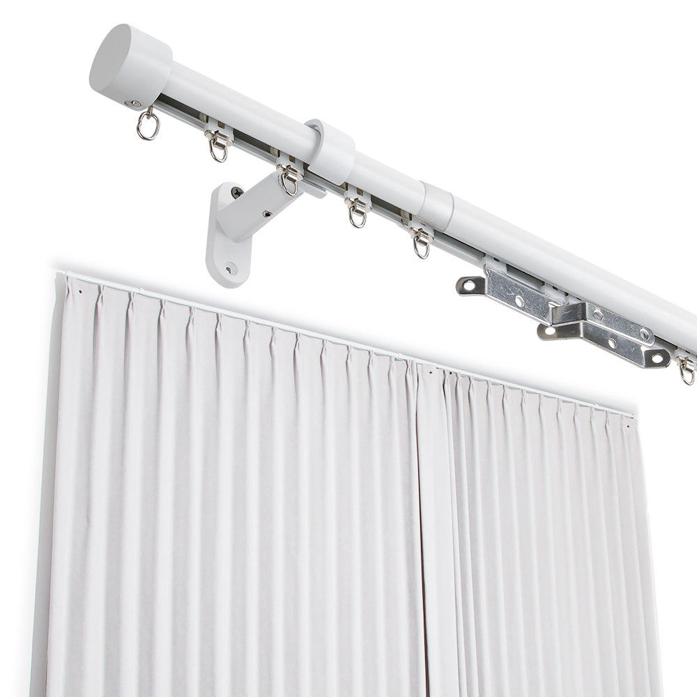 SOLOKOS Telescoping Curtain Rod – Adjustable Curtain Pole Track for Wall Mount, Heavy-Duty Aluminum, Extendable Length, No-Drill Installation(WHITE)