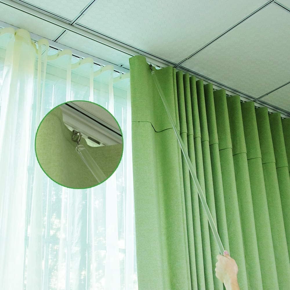 2 Pack Curtain Pull Rod with Metal Snap Invisible Clear Curtain Push Wand for Drapery and Grommet Curtains 1/2 Inch Wide (Acrylic, 40 Inch)