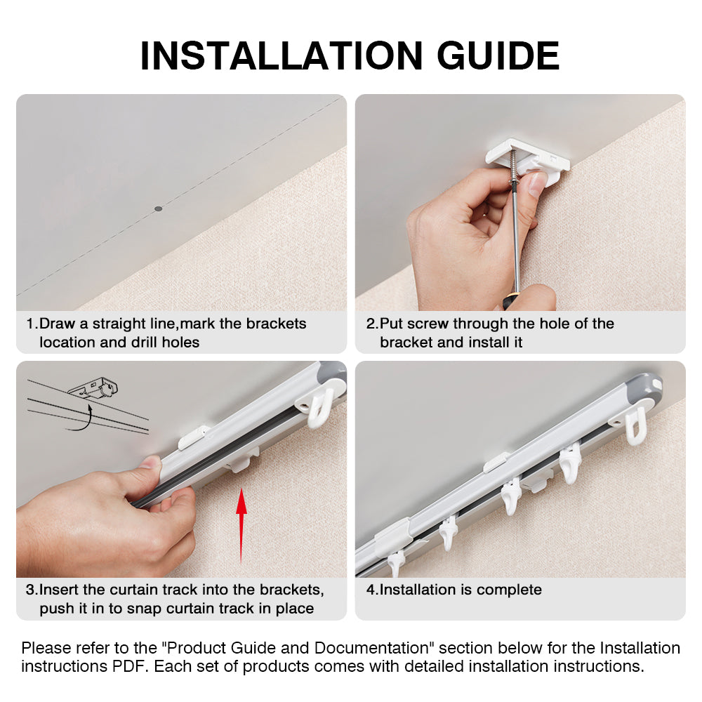 SOLOKOS Telescopic Ceiling Mount Curtain Track System 33 to 59/51 to 94 inch Adjustable Room Divider Track Set (33-59")/(51-94") White