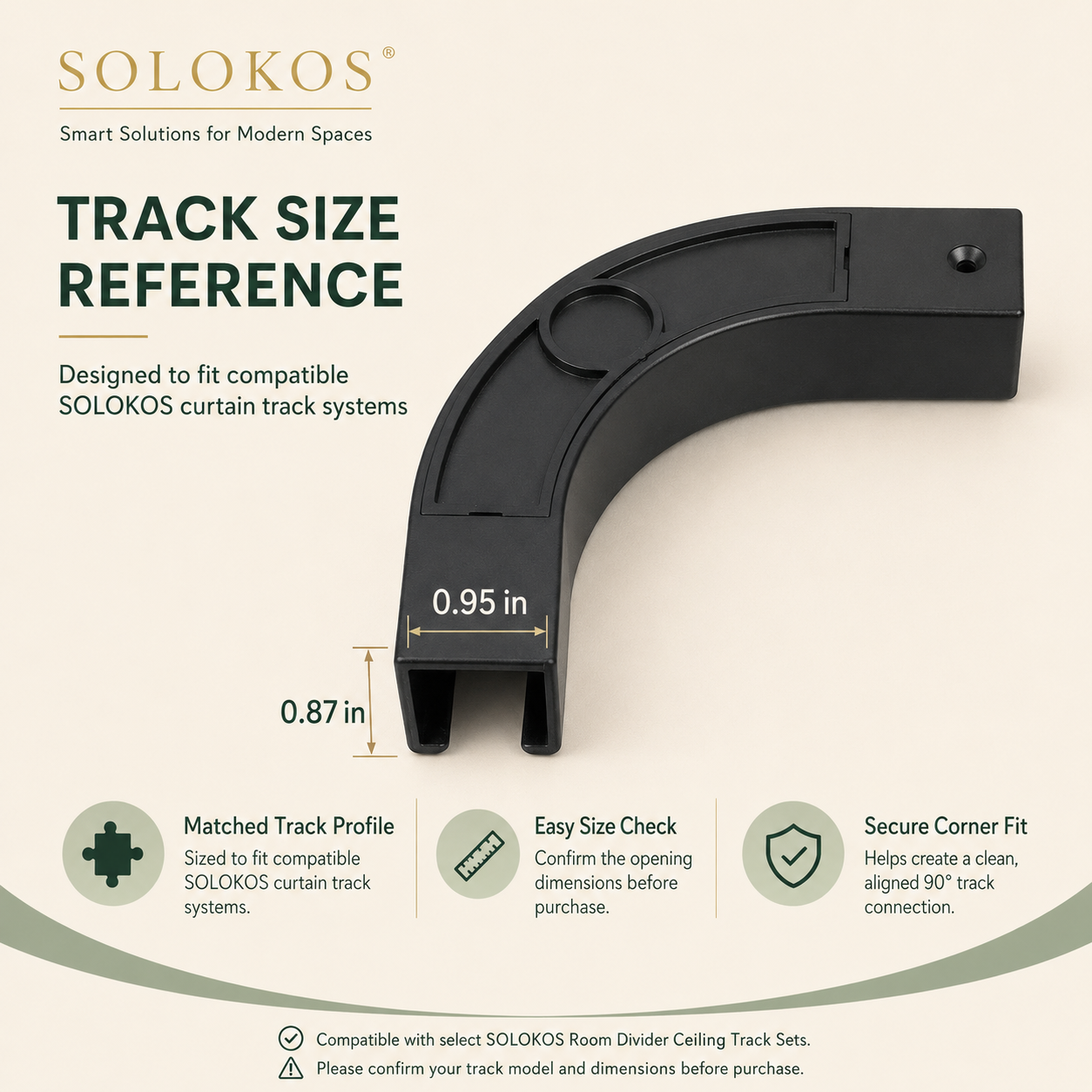 SOLOKOS 90 Degree Curtain Track Connectors – Corner Elbow Joint for Smooth Rail Turns – Black or White (Black) SOLOKOS Curtain Space