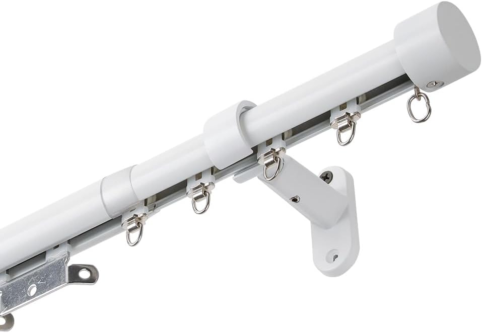 SOLOKOS Telescoping Curtain Rod – Adjustable Curtain Pole Track for Wall Mount, Heavy-Duty Aluminum, Extendable Length, No-Drill Installation(WHITE)