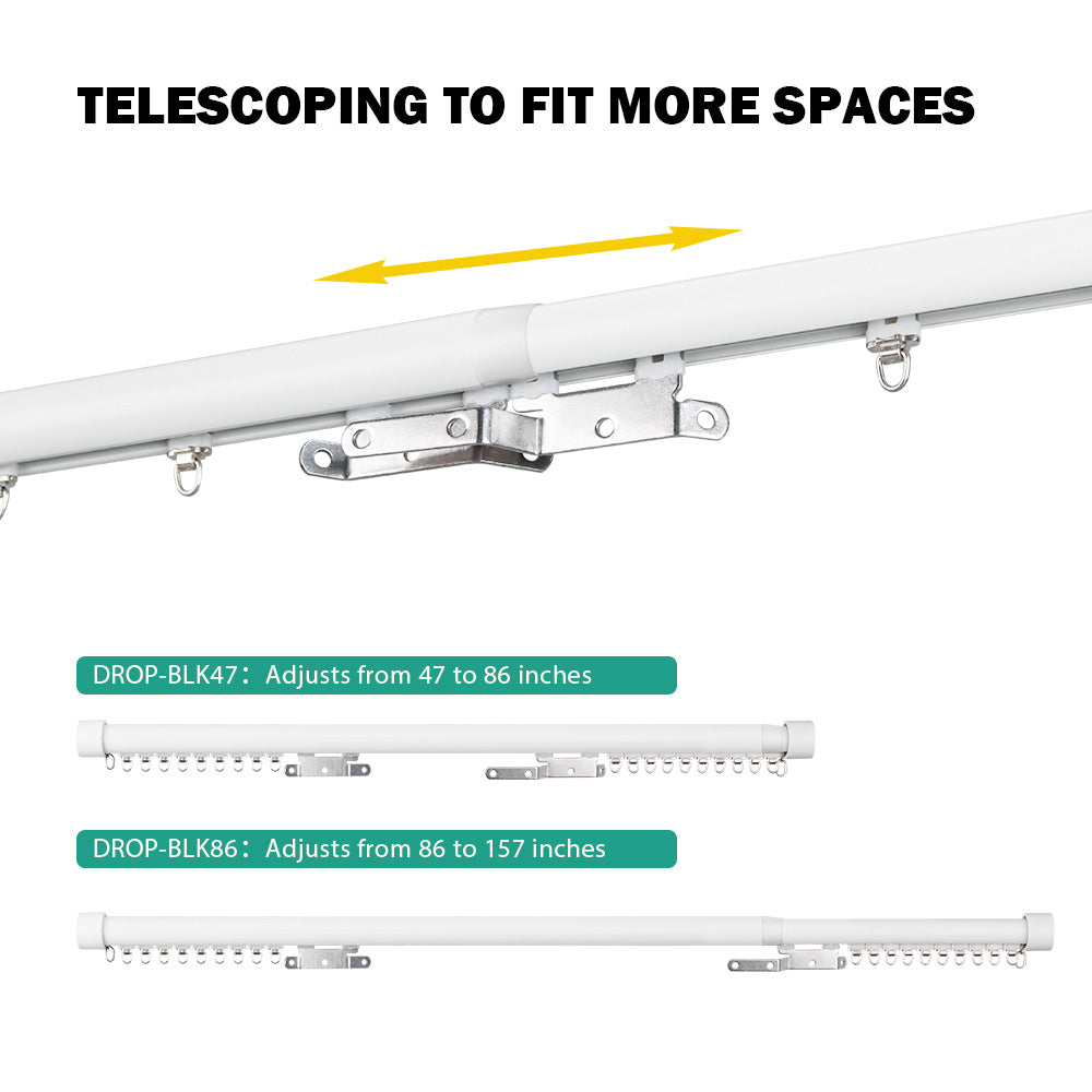 SOLOKOS Telescoping Curtain Rod – Adjustable Curtain Pole Track for Wall Mount, Heavy-Duty Aluminum, Extendable Length, No-Drill Installation(WHITE)
