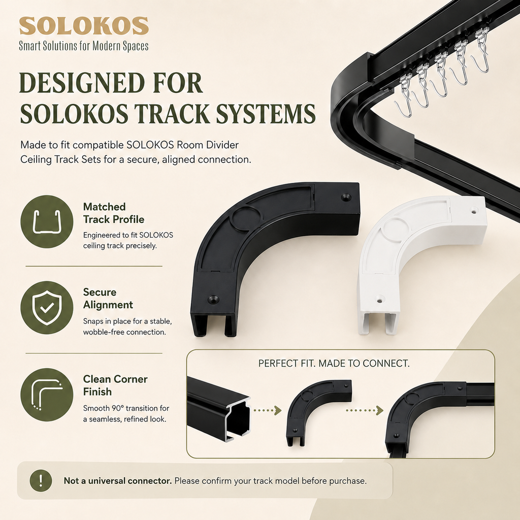 SOLOKOS 90 Degree Curtain Track Connectors – Corner Elbow Joint for Smooth Rail Turns – Black or White (Black) SOLOKOS Curtain Space