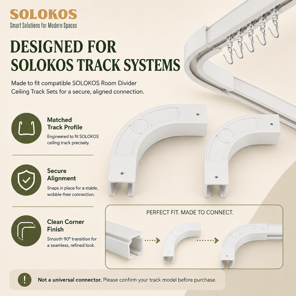 SOLOKOS 90 Degree Curtain Track Connectors – Corner Elbow Joint for Smooth Rail Turns – Black or White (Black) SOLOKOS Curtain Space