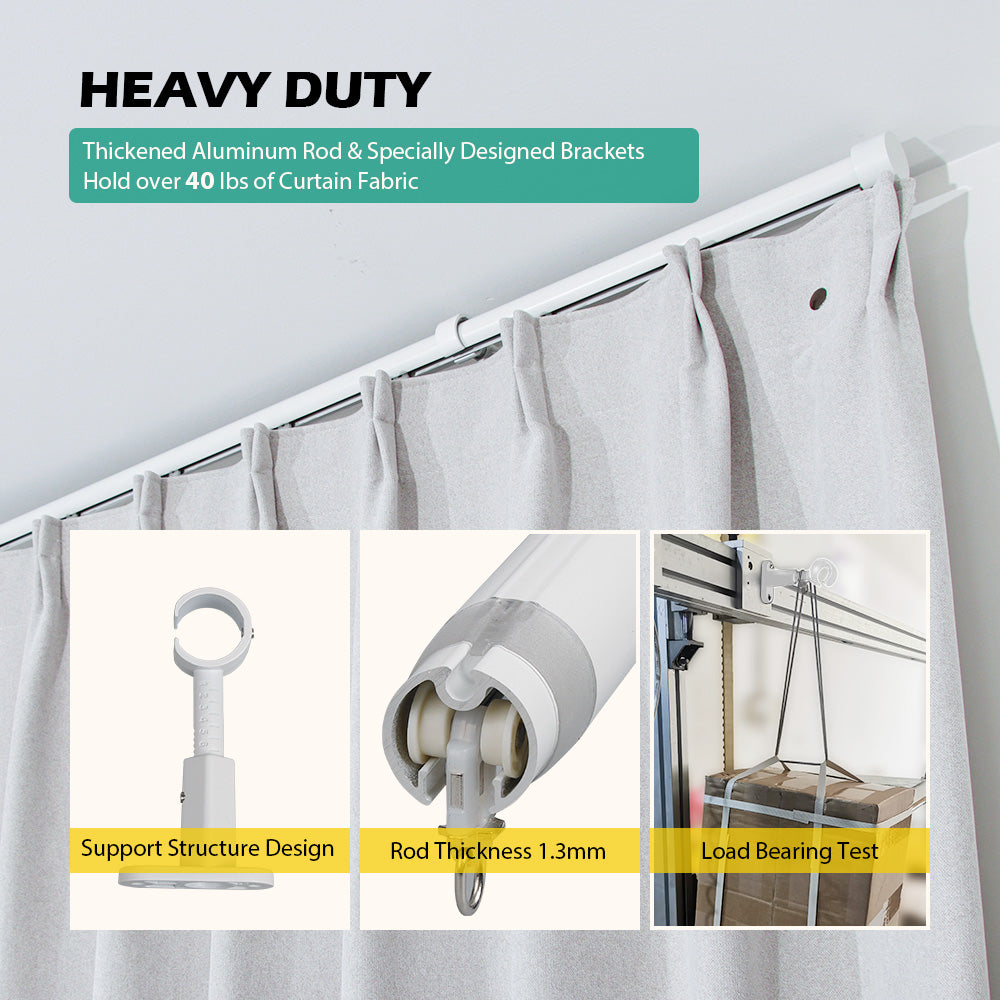 SOLOKOS Telescoping Curtain Rod – Adjustable Curtain Pole Track for Wall Mount, Heavy-Duty Aluminum, Extendable Length, No-Drill Installation(WHITE)