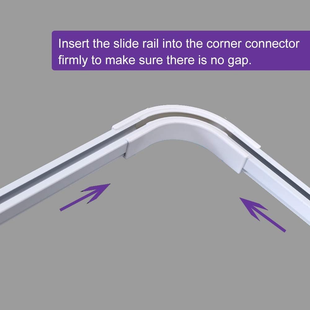 Room divider Ceiling Track set for Curtains with hooks, Corner Connectors(Set of 2) and top brackets Curtain Rail System（WHITE))