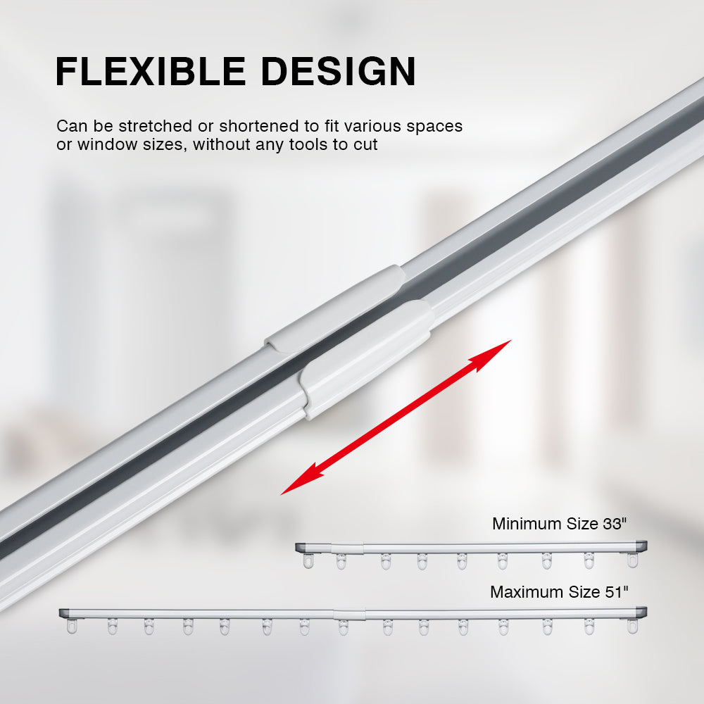 SOLOKOS Telescopic Ceiling Mount Curtain Track System 33 to 59/51 to 94 inch Adjustable Room Divider Track Set (33-59")/(51-94") White