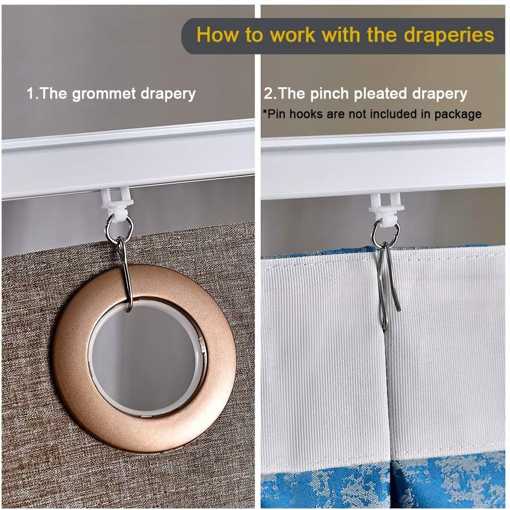 Room divider Ceiling Track set for Curtains with hooks, Corner Connectors(Set of 2) and top brackets Curtain Rail System（WHITE))