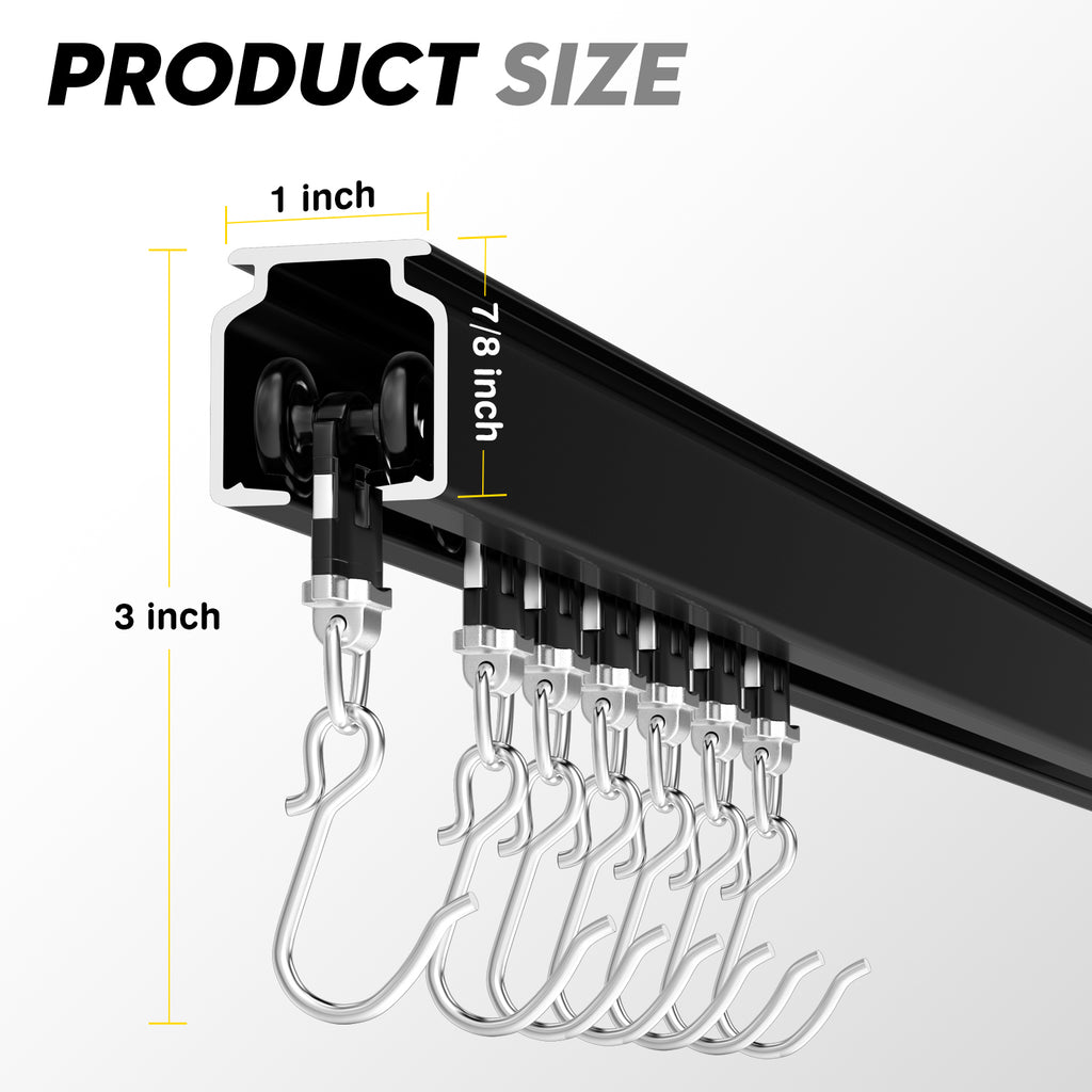 Room divider Ceiling Track set for Curtains with hooks, Corner Connectors(Set of 2) and top brackets Curtain Rail System（BLACK)