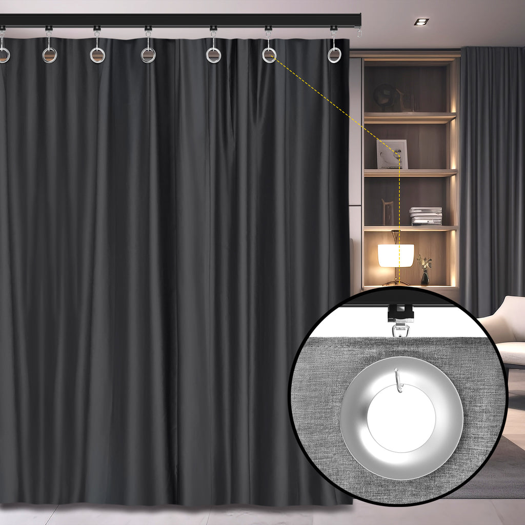 Room divider Ceiling Track set for Curtains with hooks, Corner Connectors(Set of 2) and top brackets Curtain Rail System（BLACK)