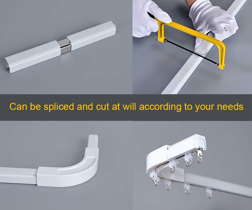 Room divider Ceiling Track set for Curtains with hooks, Corner Connectors(Set of 2) and top brackets Curtain Rail System（WHITE))