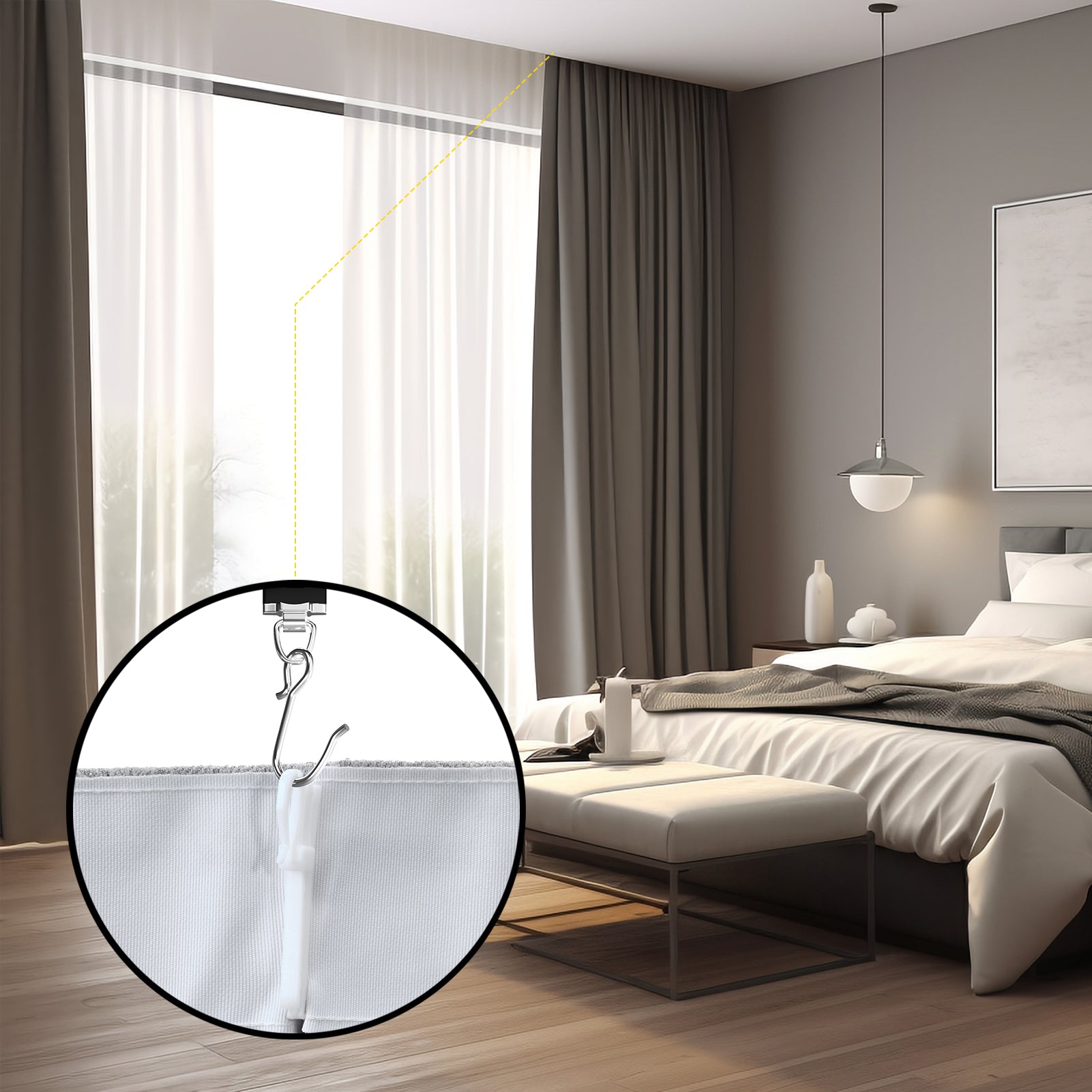 Room divider Ceiling Track set for Curtains with hooks, Corner Connectors(Set of 2) and top brackets Curtain Rail System（BLACK)