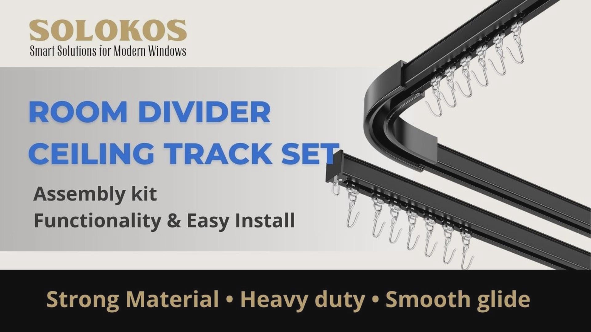 Room divider Ceiling Track set for Curtains with hooks, Corner Connectors(Set of 2) and top brackets Curtain Rail System（BLACK)